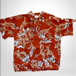 X-Small Floral Red Short Sleeved Blouse Sienna Sky